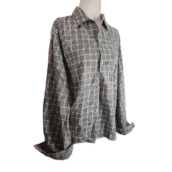 60s 70s Print Vintage Cotton Shirt Button Down Dress Disco 1970s Single Pocket - Picture 3 of 6